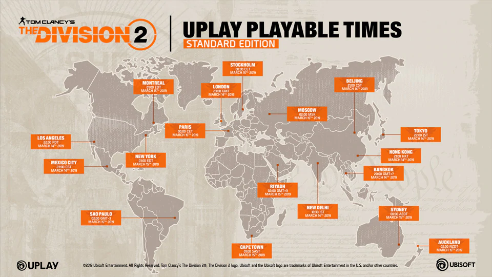 The Division 2 Standard Edition Playable Times