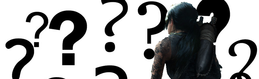 Lara Croft surrounded by question marks